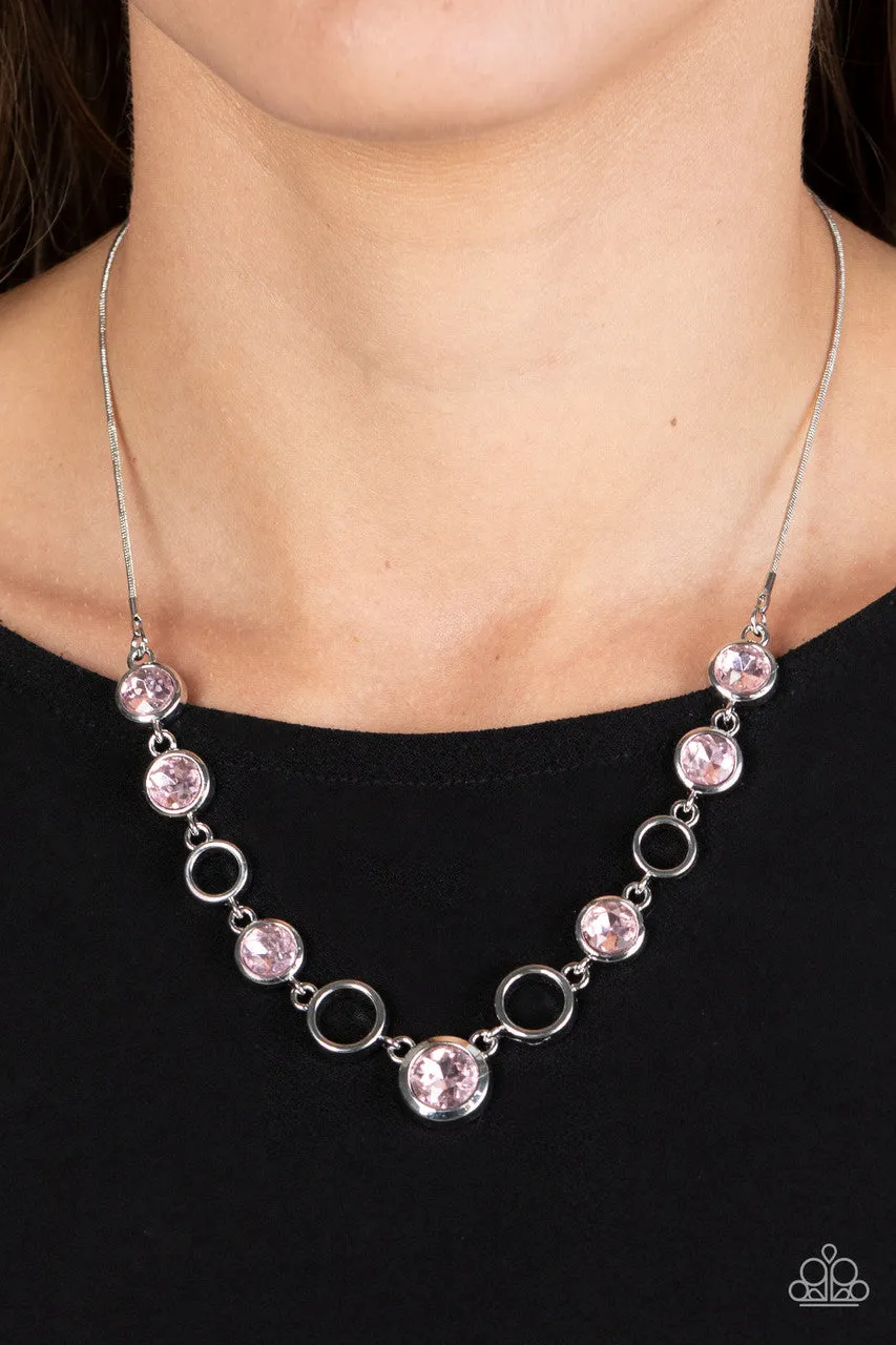 Elegantly Elite - Pink - Rhinestone Paparazzi Short Necklace