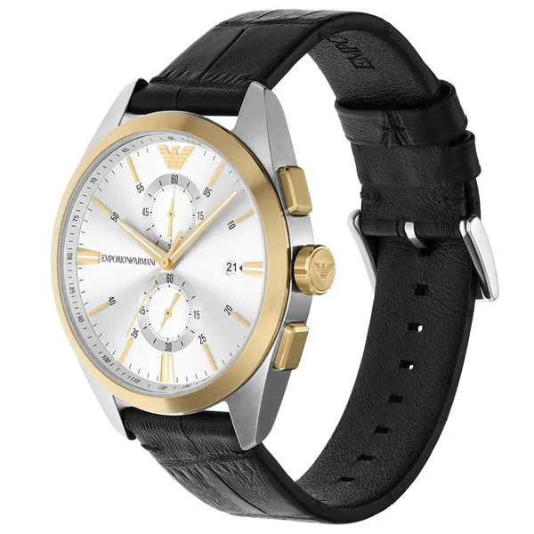 Emporio Armani Chronograph Black Leather Men's Watch AR11498