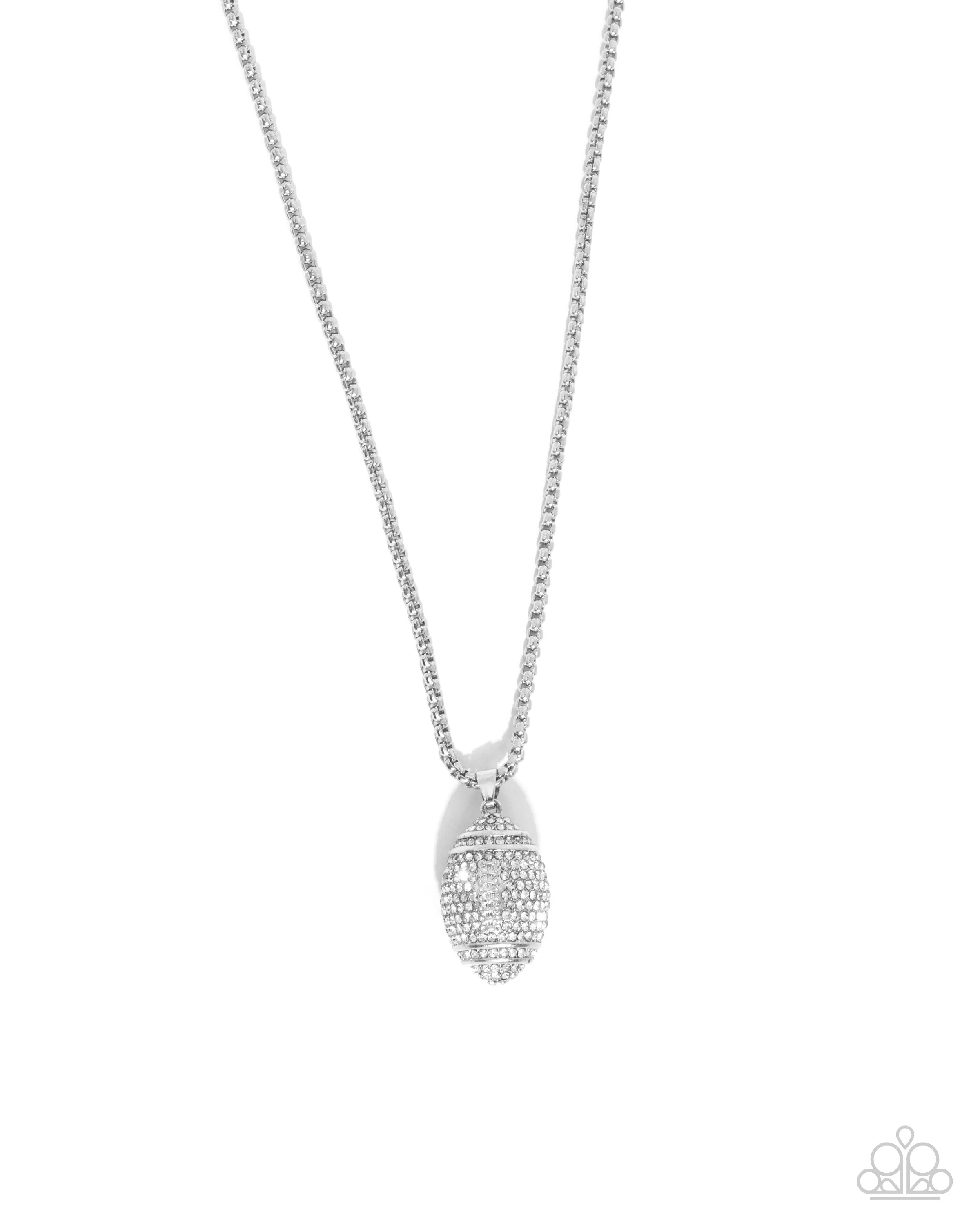 End Zone Elegance - White - Rhinestone Encrusted Football Paparazzi Short Necklace