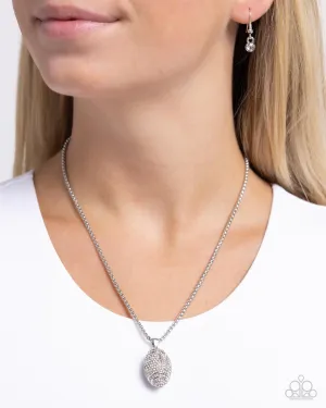 End Zone Elegance - White - Rhinestone Encrusted Football Paparazzi Short Necklace
