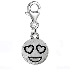 Facial Expression Clip on Pendant for European Charm Jewelry w/ Lobster Clasp (Heart Eyes)