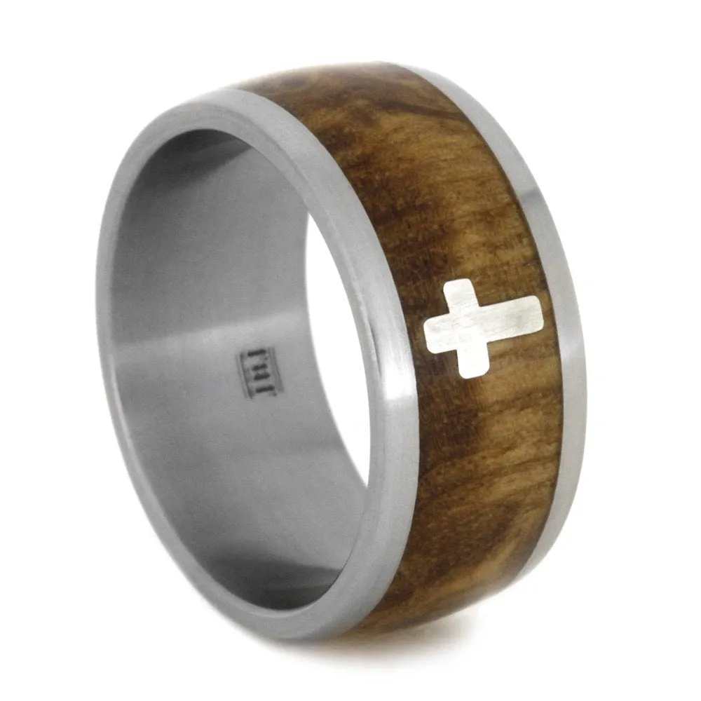 Faith Jewelry, Sterling Silver Cross Ring with Black Ash Burl-2024