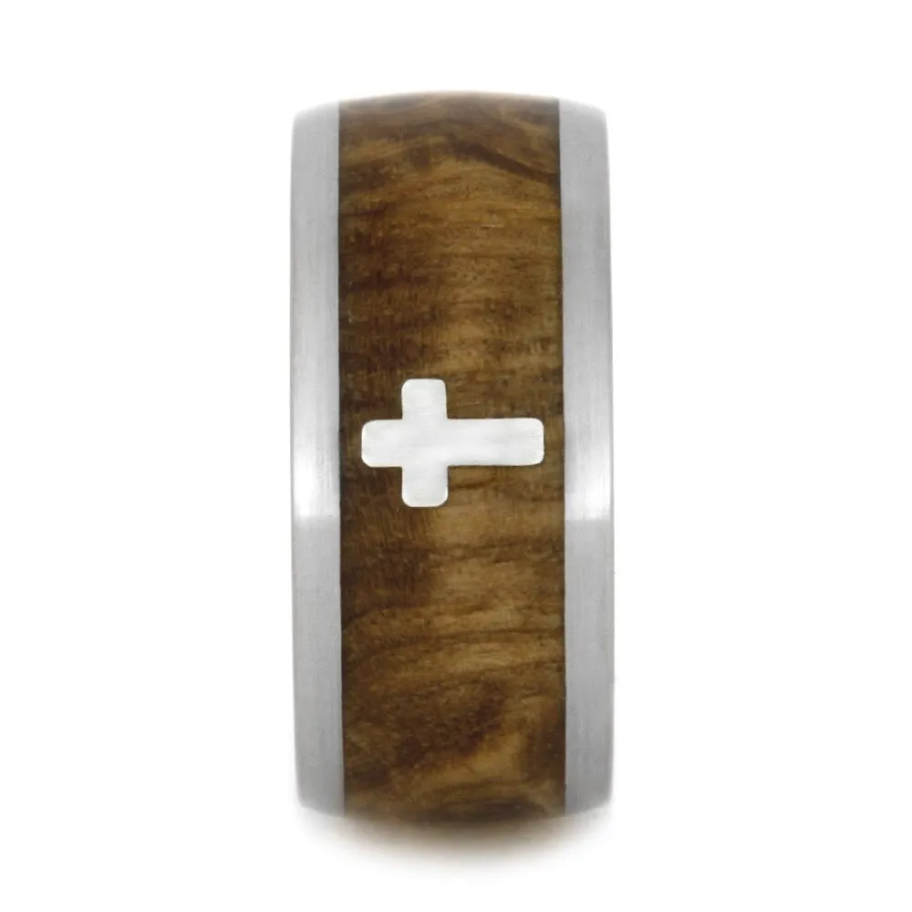 Faith Jewelry, Sterling Silver Cross Ring with Black Ash Burl-2024