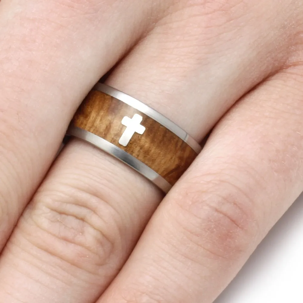 Faith Jewelry, Sterling Silver Cross Ring with Black Ash Burl-2024