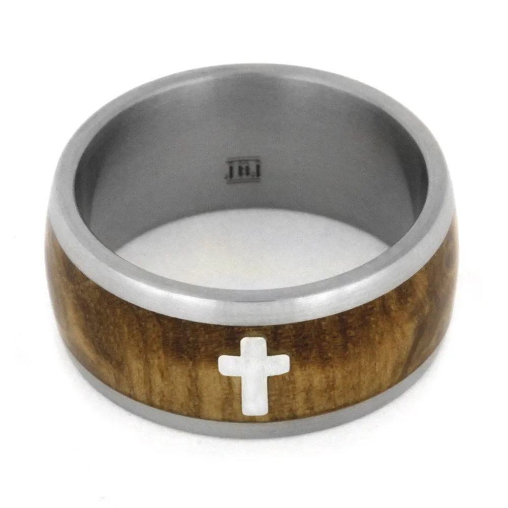Faith Jewelry, Sterling Silver Cross Ring with Black Ash Burl-2024