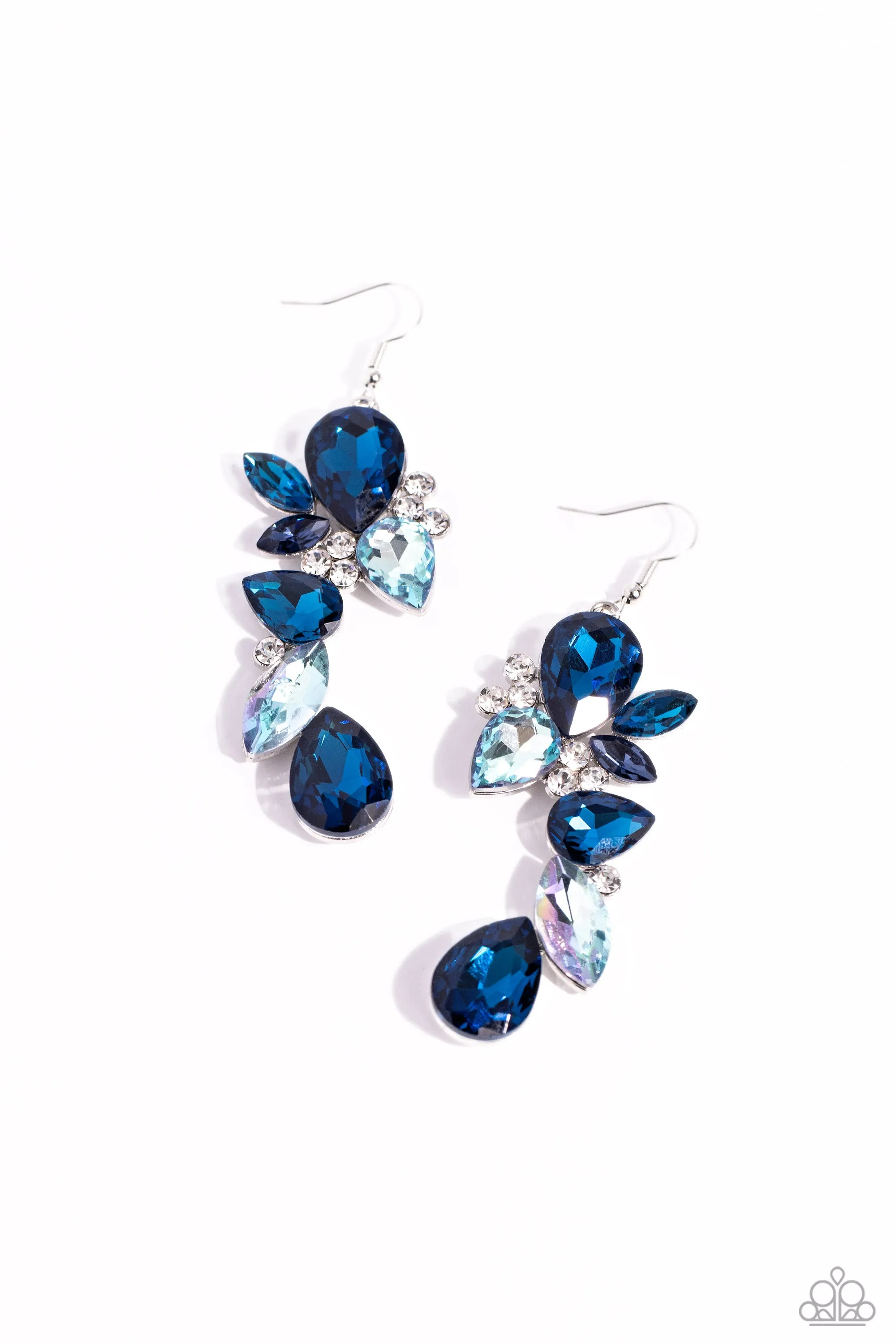 Fancy Flaunter - Blue - Marquise Cut and Teardrop Paparazzi Fishhook Earrings