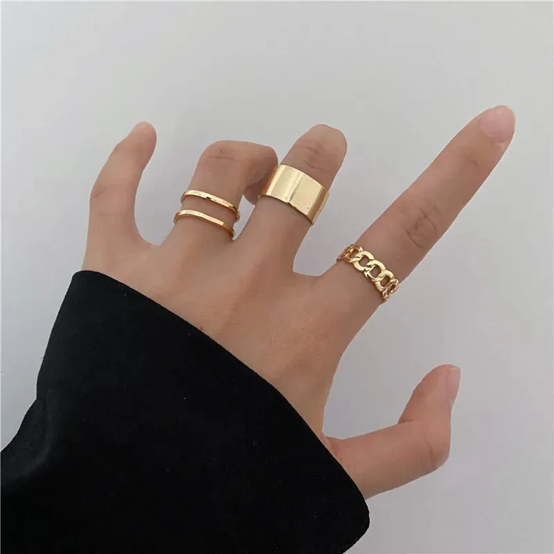 Fashion Women Ring Set Punk Cool Anillos Vintage Simple Black Cross Chain Joint Rings Sets Women Accessories Jewelry Gifts Party