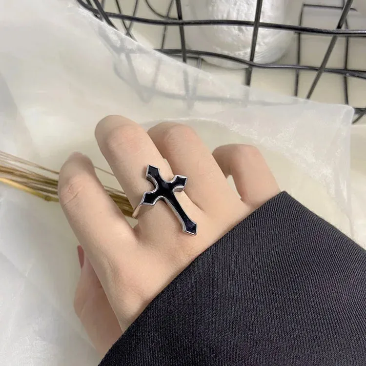 Fashion Women Ring Set Punk Cool Anillos Vintage Simple Black Cross Chain Joint Rings Sets Women Accessories Jewelry Gifts Party