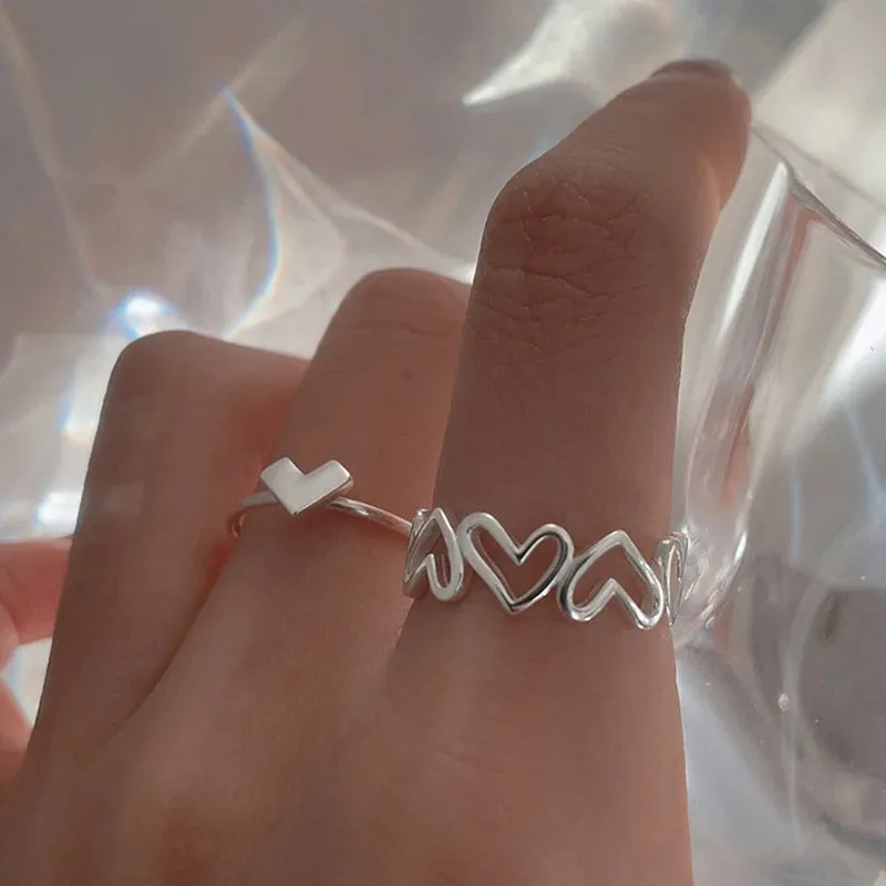 Fashion Women Ring Set Punk Cool Anillos Vintage Simple Black Cross Chain Joint Rings Sets Women Accessories Jewelry Gifts Party