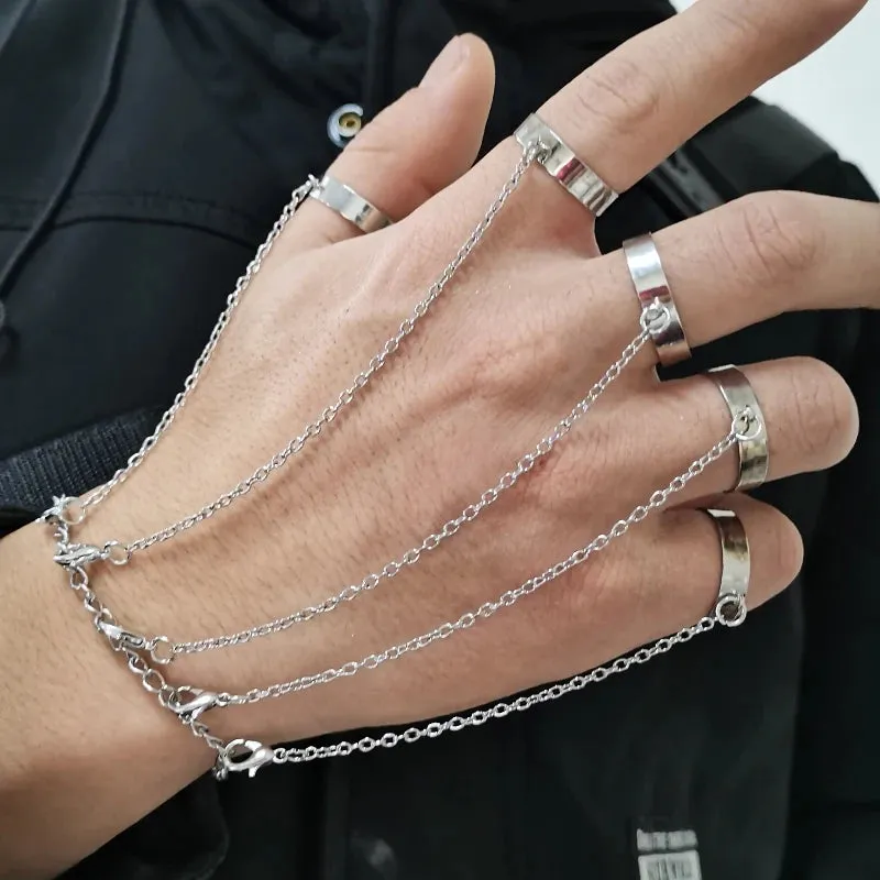 Fashion Women Ring Set Punk Cool Anillos Vintage Simple Black Cross Chain Joint Rings Sets Women Accessories Jewelry Gifts Party