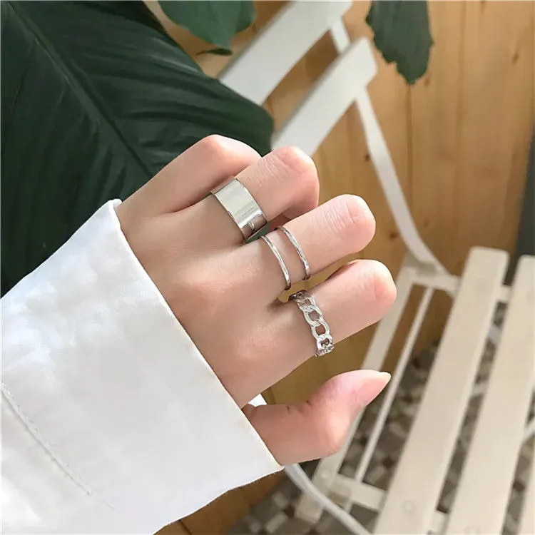 Fashion Women Ring Set Punk Cool Anillos Vintage Simple Black Cross Chain Joint Rings Sets Women Accessories Jewelry Gifts Party