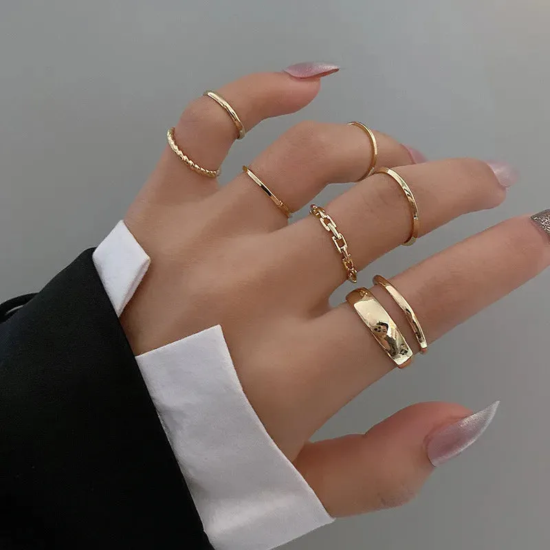 Fashion Women Ring Set Punk Cool Anillos Vintage Simple Black Cross Chain Joint Rings Sets Women Accessories Jewelry Gifts Party