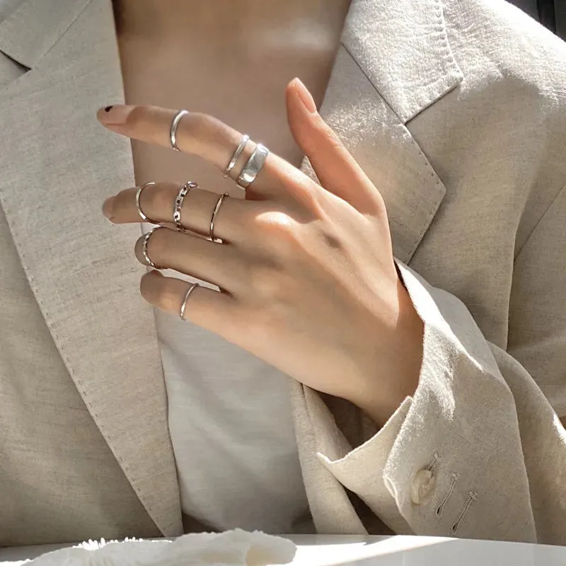 Fashion Women Ring Set Punk Cool Anillos Vintage Simple Black Cross Chain Joint Rings Sets Women Accessories Jewelry Gifts Party
