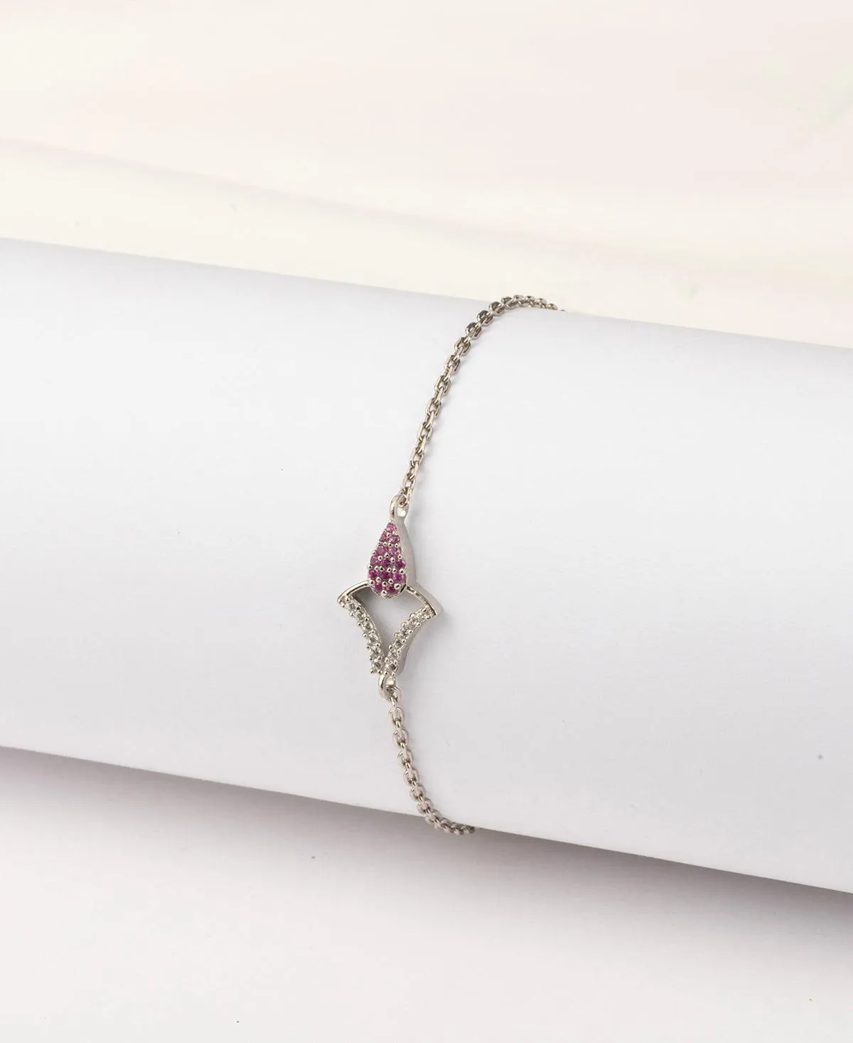 Fashionable Stone Studded Silver Bracelet.