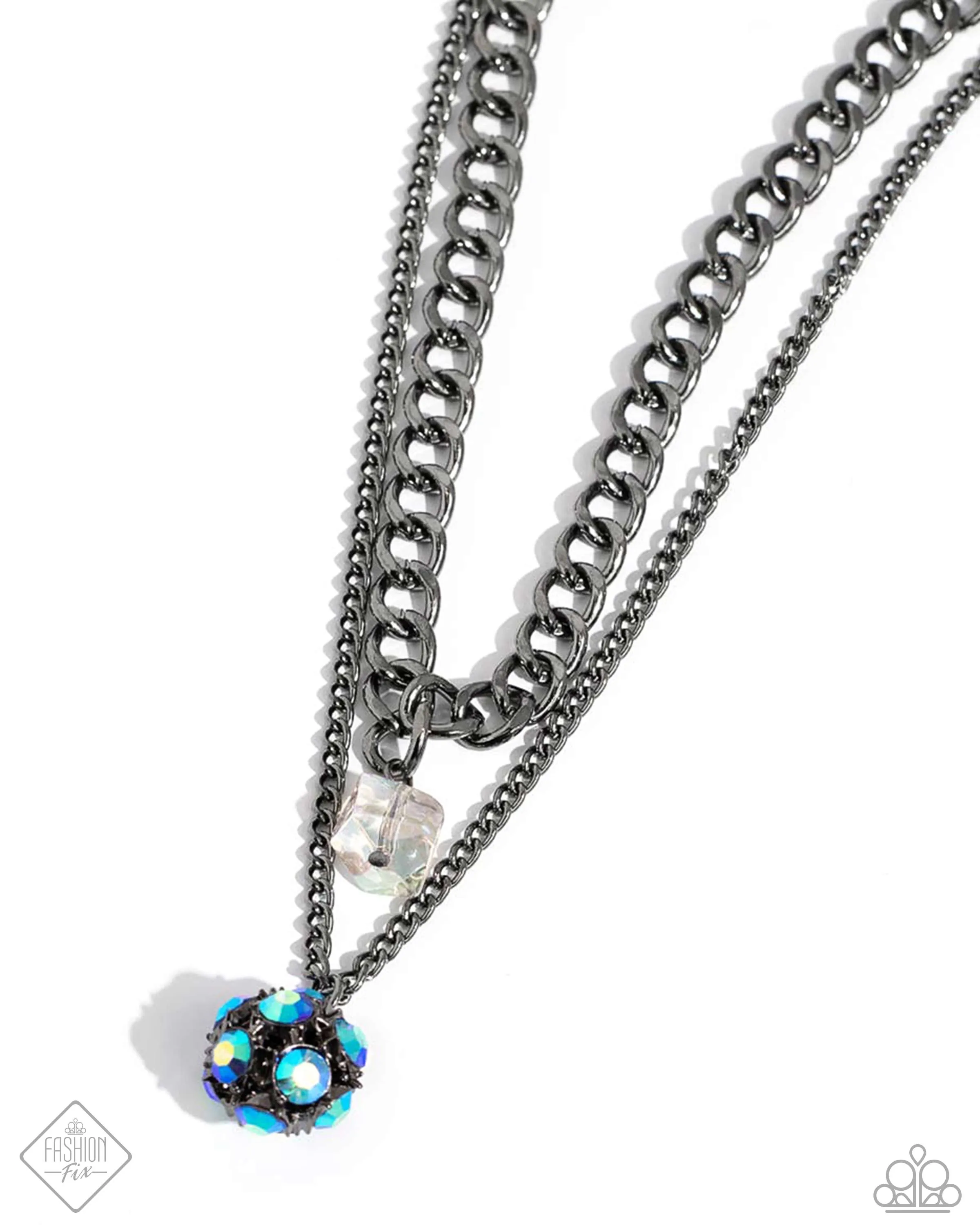 Flair for the Fierce - Blue - Rhinestone Bead Gunmetal Chain Tiered Paparazzi Short Necklace - June 2024 Magnificent Musings