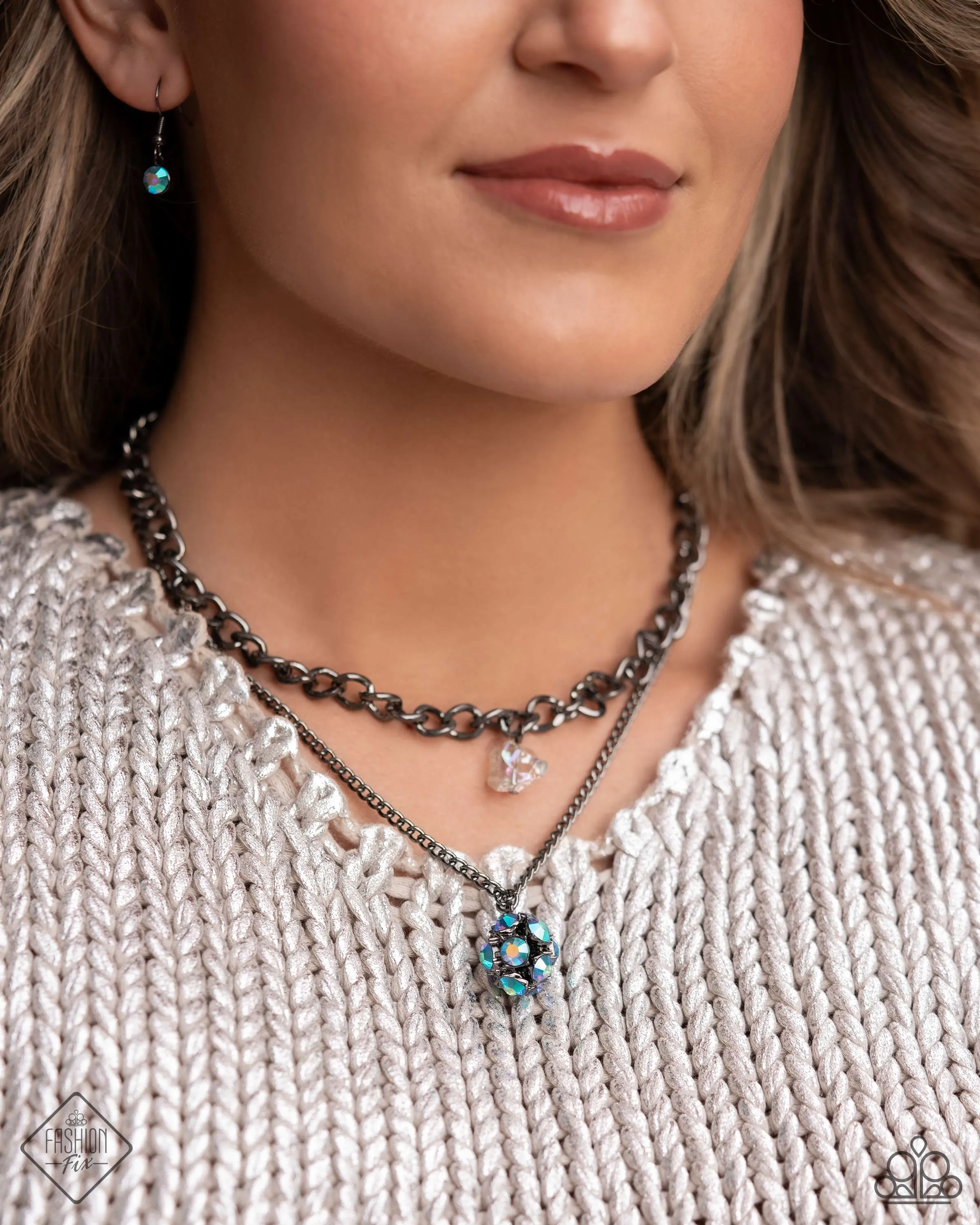 Flair for the Fierce - Blue - Rhinestone Bead Gunmetal Chain Tiered Paparazzi Short Necklace - June 2024 Magnificent Musings