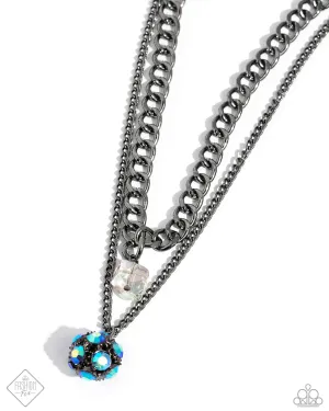 Flair for the Fierce - Blue - Rhinestone Bead Gunmetal Chain Tiered Paparazzi Short Necklace - June 2024 Magnificent Musings