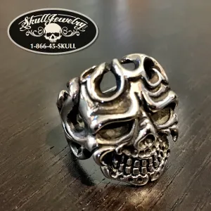Flaming Skull Ring With A Smile On The Face (#004)