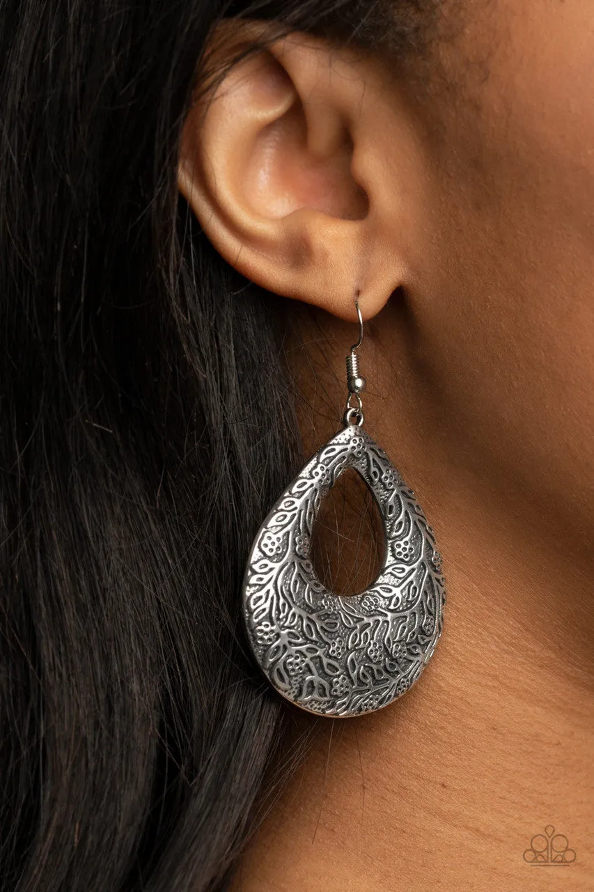 Flirtatiously Flourishing Silver Paparazzi Earrings
