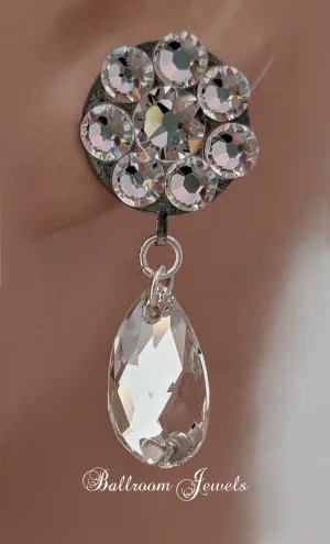 Flower and pear dangle  clear crystal earrings