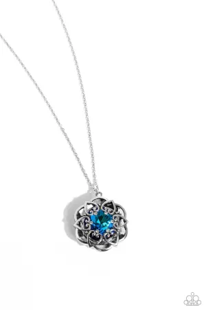 Flowering Fantasy - Blue - Oversized Rhinestone Flower Paparazzi Short Necklace