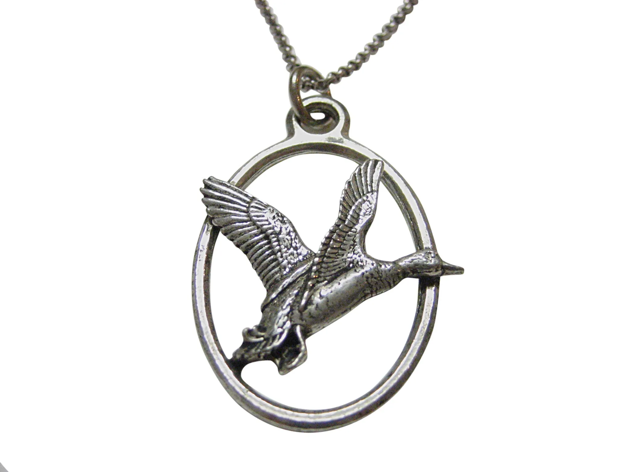 Flying Mallard Duck Large Oval Pendant Necklace