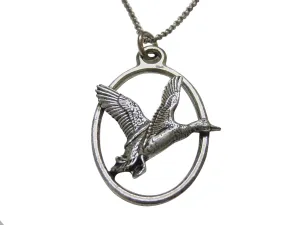 Flying Mallard Duck Large Oval Pendant Necklace