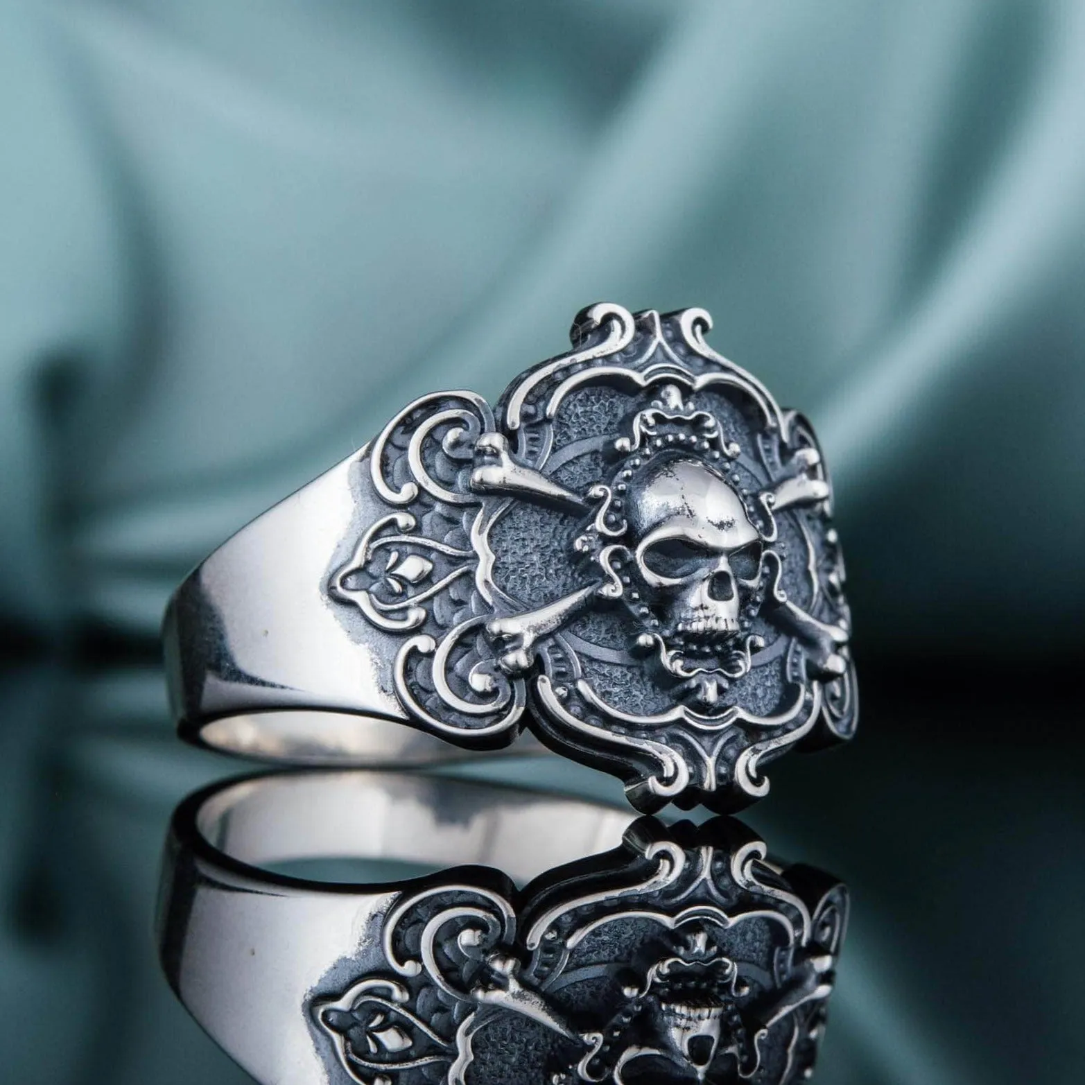 Freemasonic with Skull Sterling Silver Ring