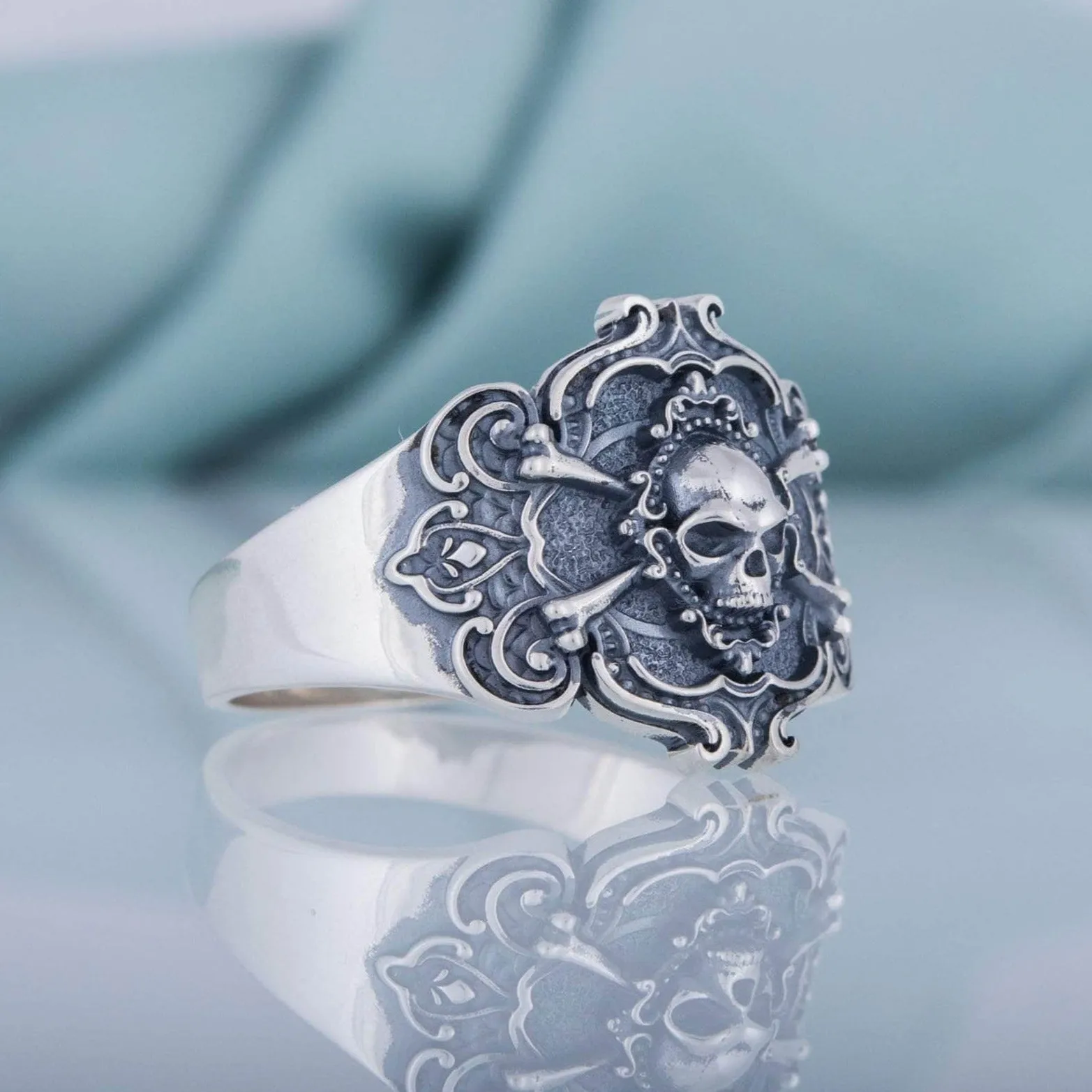 Freemasonic with Skull Sterling Silver Ring