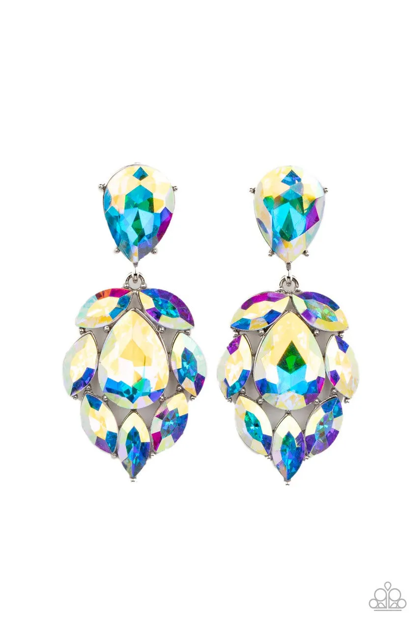 Galactic Go-Getter - Multi - Oversized Marquise Cut and Teardrop Iridescent Rhinestone Paparazzi Earrings