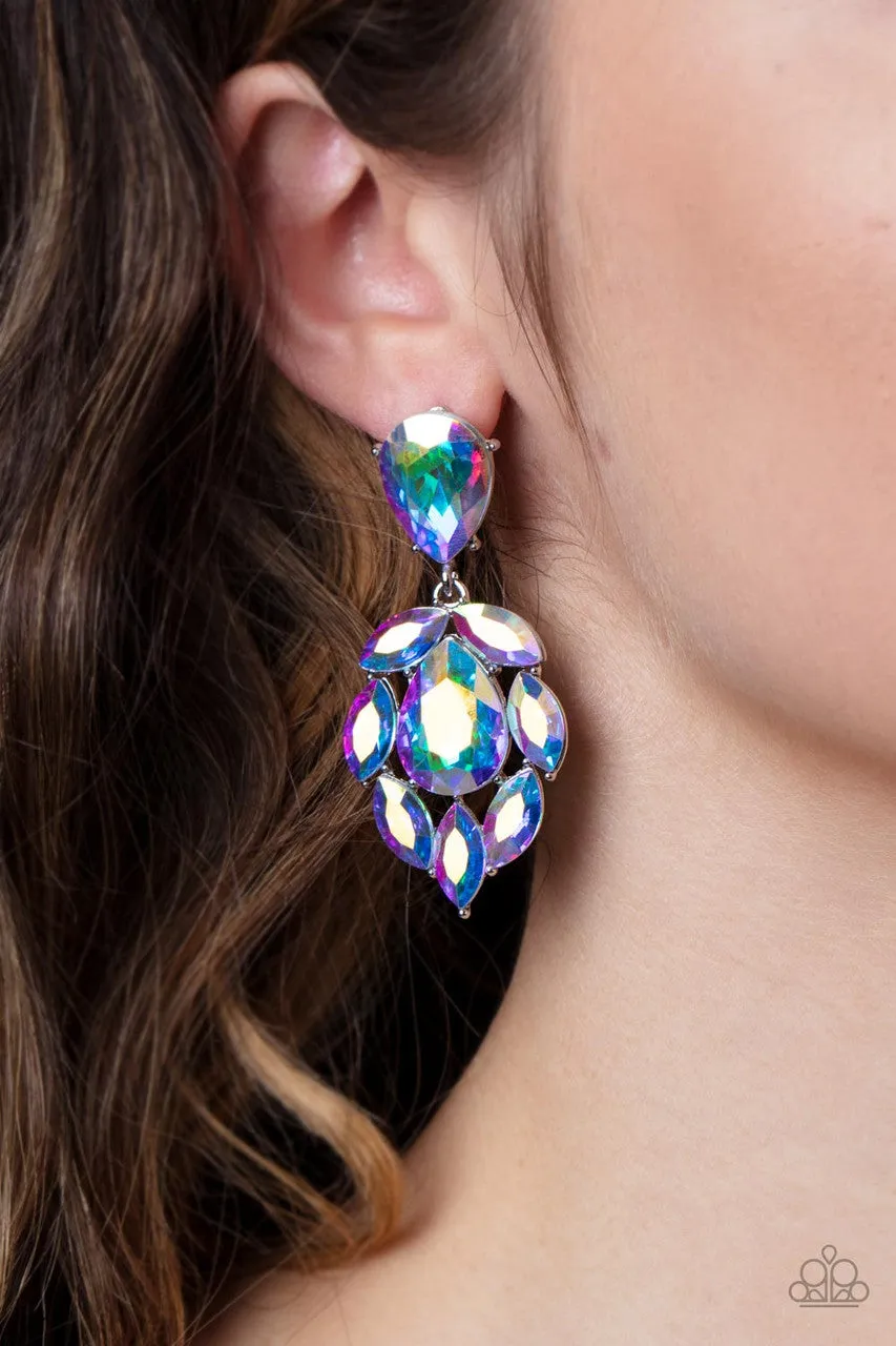 Galactic Go-Getter - Multi - Oversized Marquise Cut and Teardrop Iridescent Rhinestone Paparazzi Earrings