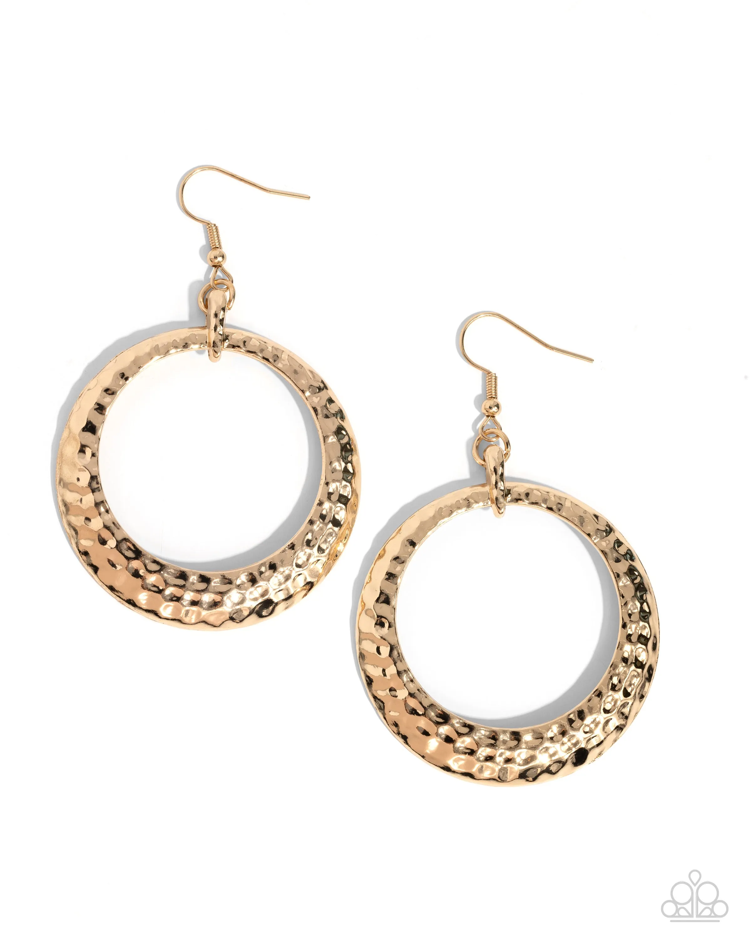 Gallery Gear - Gold - Hammered Hoop Paparazzi Fishhook Earrings