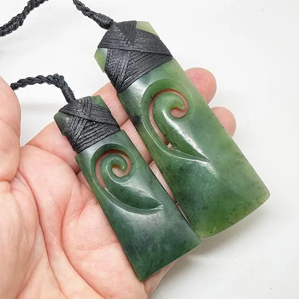 Genuine NZ Greenstone Toki with Inner Koru Necklace