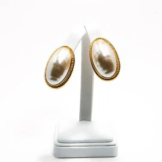 Givenchy Mabe Peral Earrings, Oval, Oversized, Couture, Designer, Runway, Clip-on