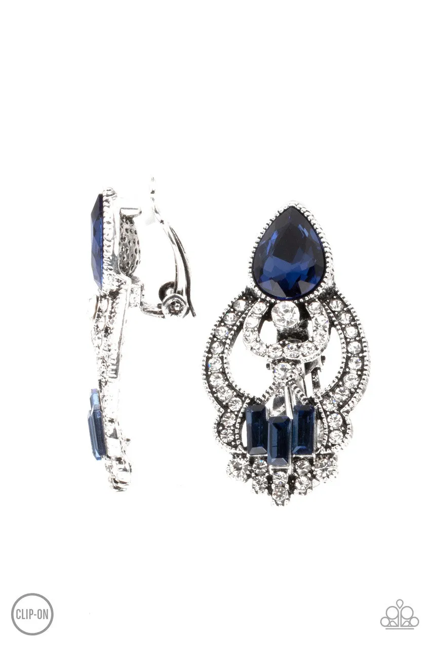 Glamour Gauntlet Blue Paparazzi Clip-On Earrings