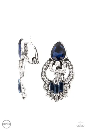 Glamour Gauntlet Blue Paparazzi Clip-On Earrings