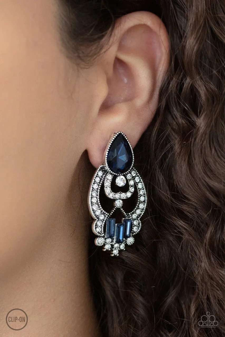 Glamour Gauntlet Blue Paparazzi Clip-On Earrings