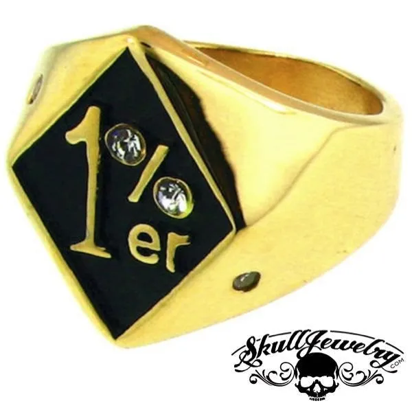 GOLD 1%ER Biker Skull Ring w/CZ (#303)