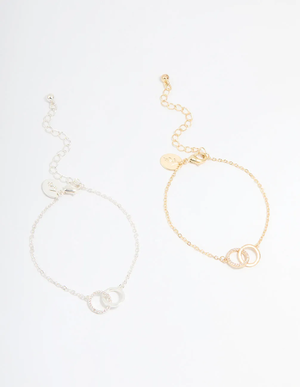 Gold & Silver Plated Brass Cubic Zirconia Link Bracelets 2-Pack