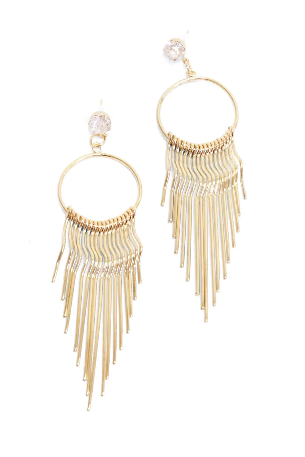 Gold Circle Diamante Drop Spiky Earrings