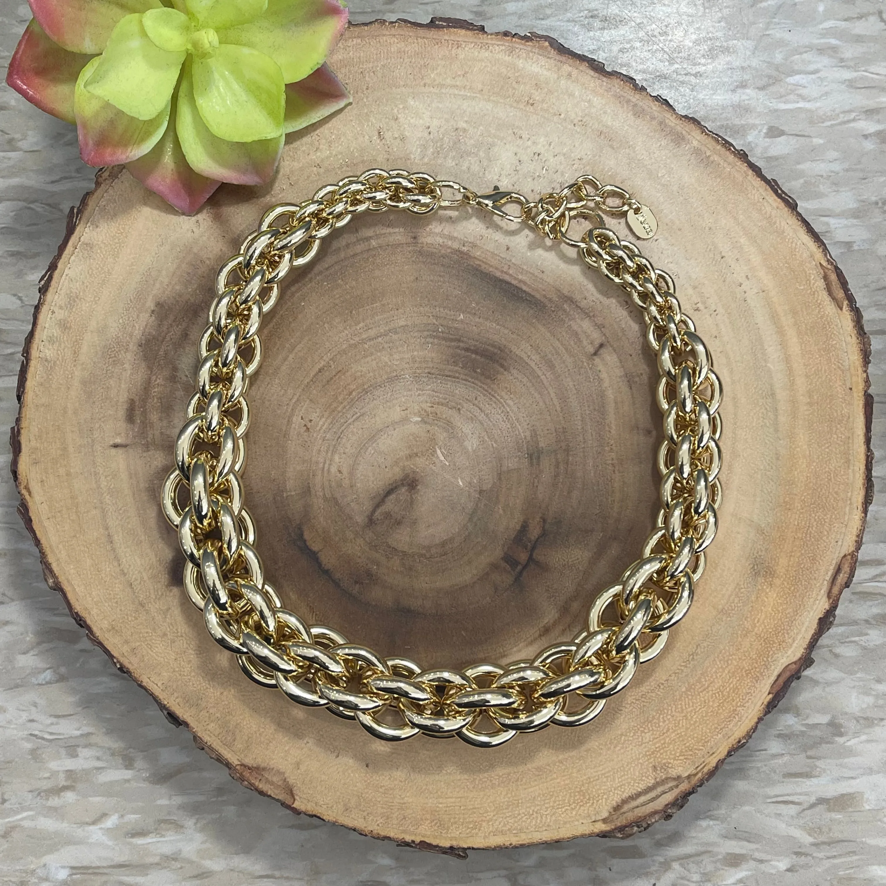 Gold Double Hoop Chain Necklace