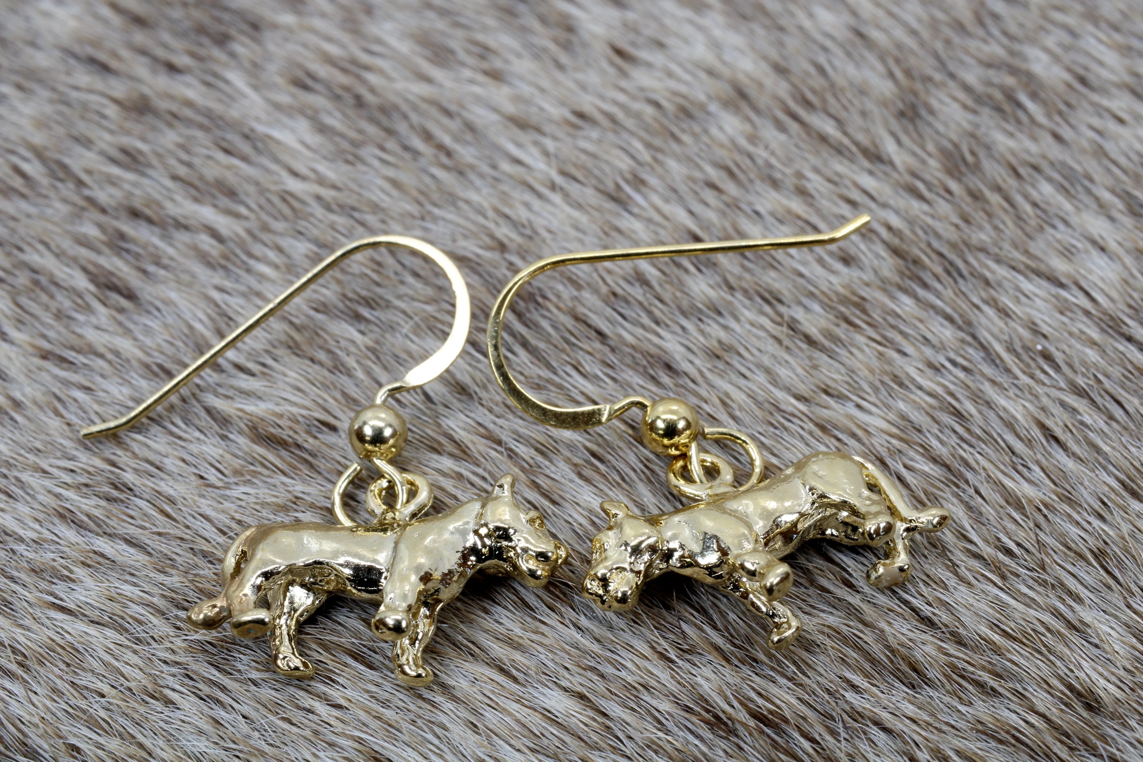 Gold Lioness Earrings for her in 14kt Gold Vermeil