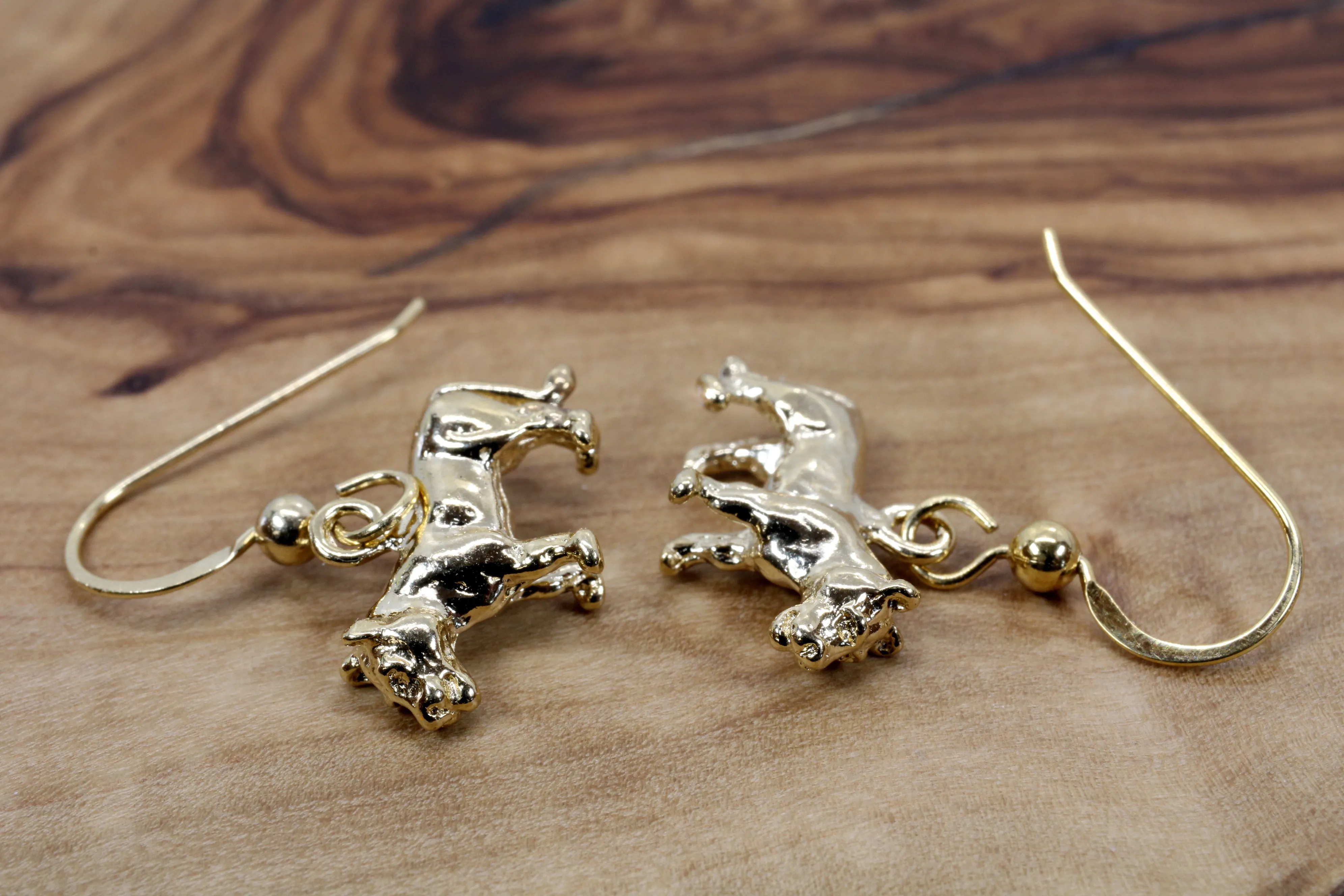 Gold Lioness Earrings for her in 14kt Gold Vermeil