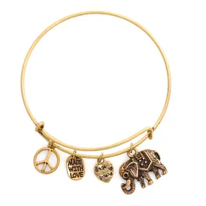GOLD OXIDISED TONE ELEPHANT AND LOVE CHARMS BRACELET #HNB89058GDX (OF14)