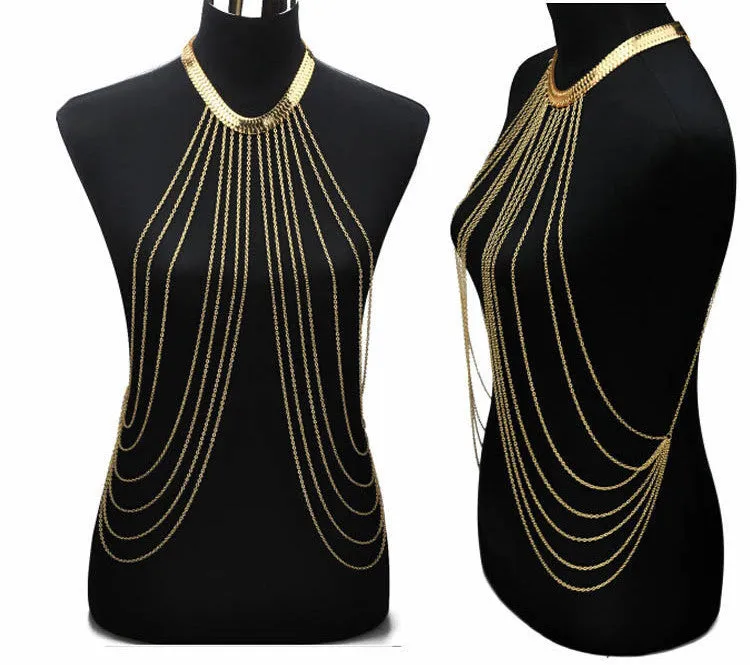 Gold Sexy Body Chain Women Necklaces&Pendants Tassel Alloy Punk Long Necklace 2015 Female Fashion Jewelry