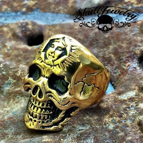 Gold-Tone 'Don't You Forget About Me' Stainless Steel Skull Ring with Inner Face (336)