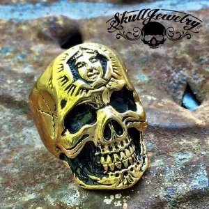 Gold-Tone 'Don't You Forget About Me' Stainless Steel Skull Ring with Inner Face (336)