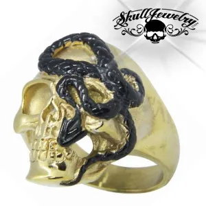 Gold-Tone 'Here I Go Again' Stainless Steel Skull Ring (#075Gold)