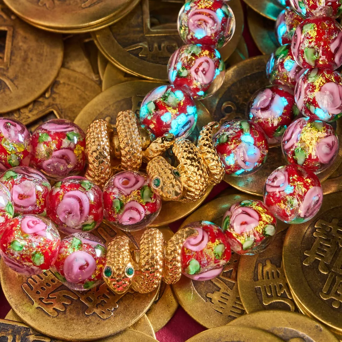Golden Snake | Firework Glass Rose Bracelet