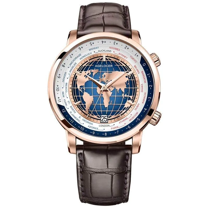 Golden World Map Luxury Aviator Men’s Watch